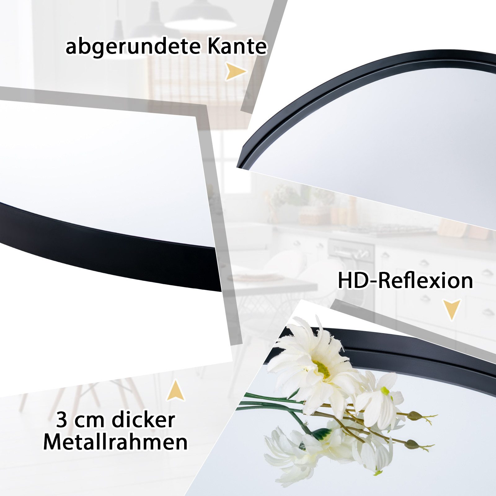 COSTWAY Wandspiegel, mit Metallrahmen & HD-Reflexion, asymmetrisch 78x56cm