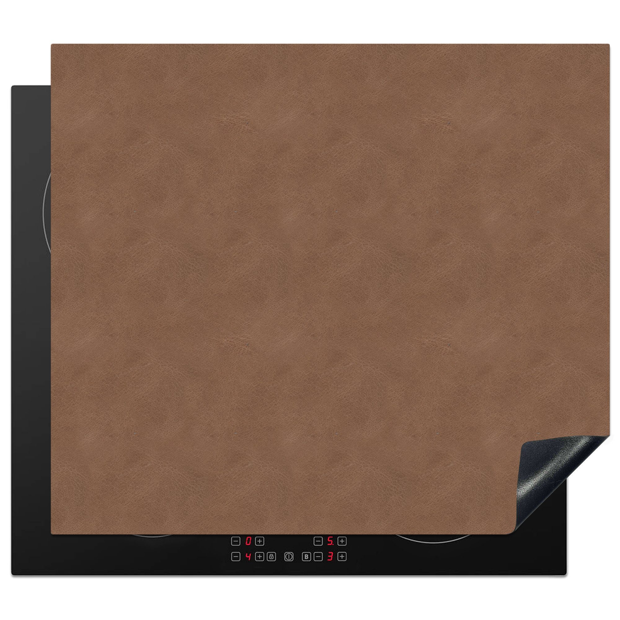 MuchoWow Herdblende-/Abdeckplatte Leder - Braun - Tiere, Vinyl, (1 tlg), 58x51 cm, Küchen Dekoration für Induktionsherd, Induktionskochfeld