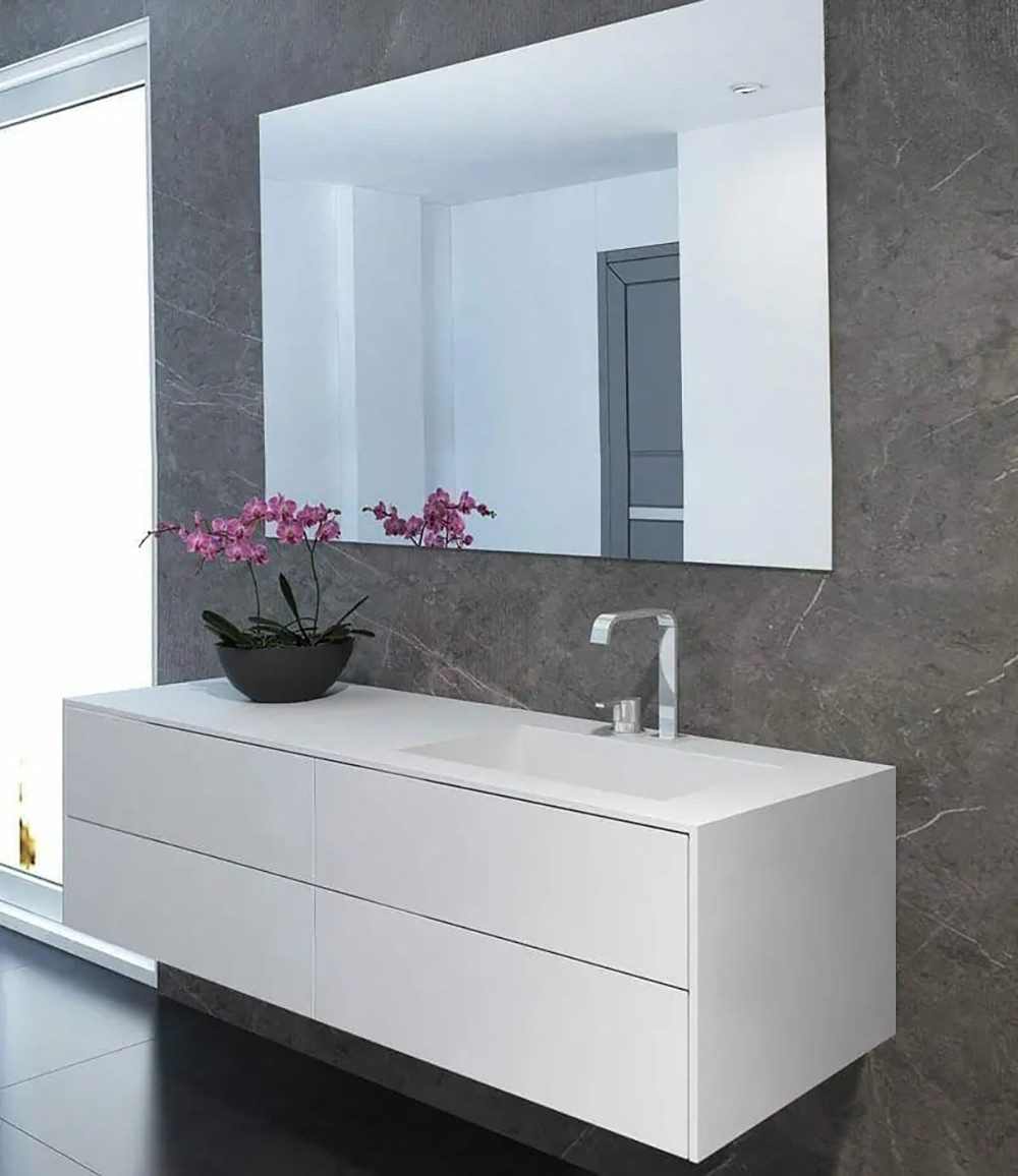 Henneke Waschtisch Corian® PureOne+ mit Becken rechts eckig und Unterschrank zweireihig
