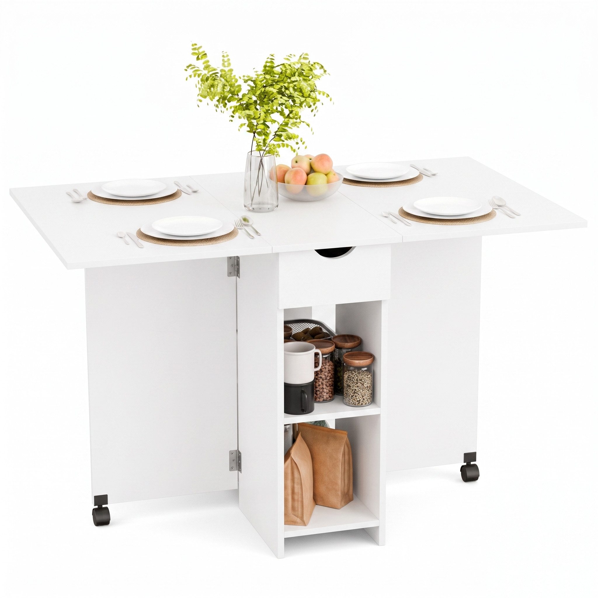 Mondeer Esstisch Klappbarer Esstisch, mit 1 Schublade und 2 Lagerregalkonsolen 72 x 120 x 75 cm