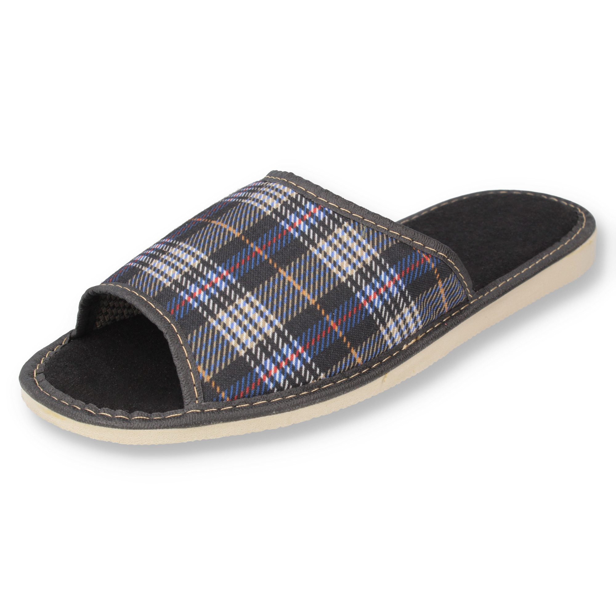 filsko Vejen Herren offen Hausschuh kariert, Slip-On, Open-Toe, samtweich – Bild 2 von 5