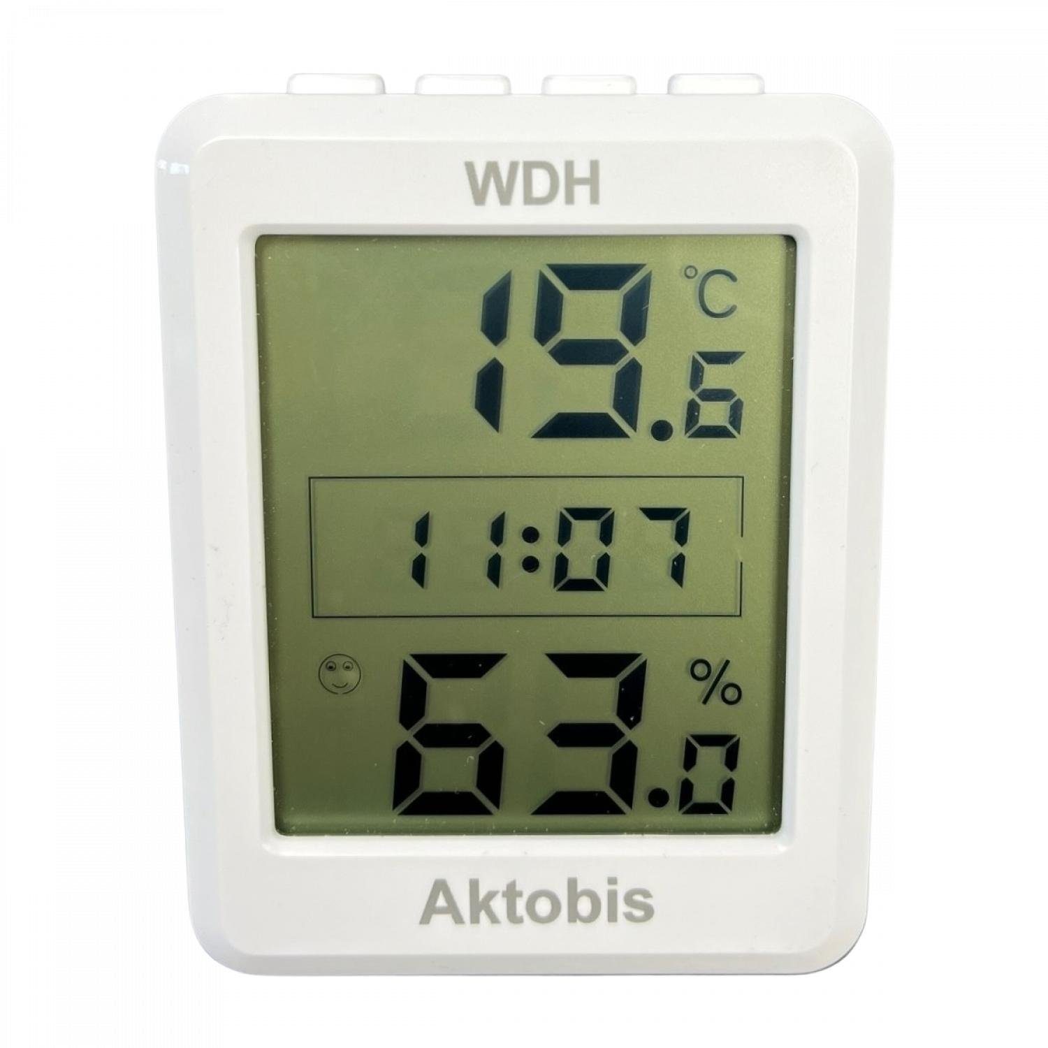 WDH Hygrometer Thermo mit Uhr WDH-TH205, (Stück, 1-St., Thermo-Hygrometer mit Uhr), Nachtlichtfunktion/Beleuchtetes Anzeigefeld/Anzeige von Uhrzeit