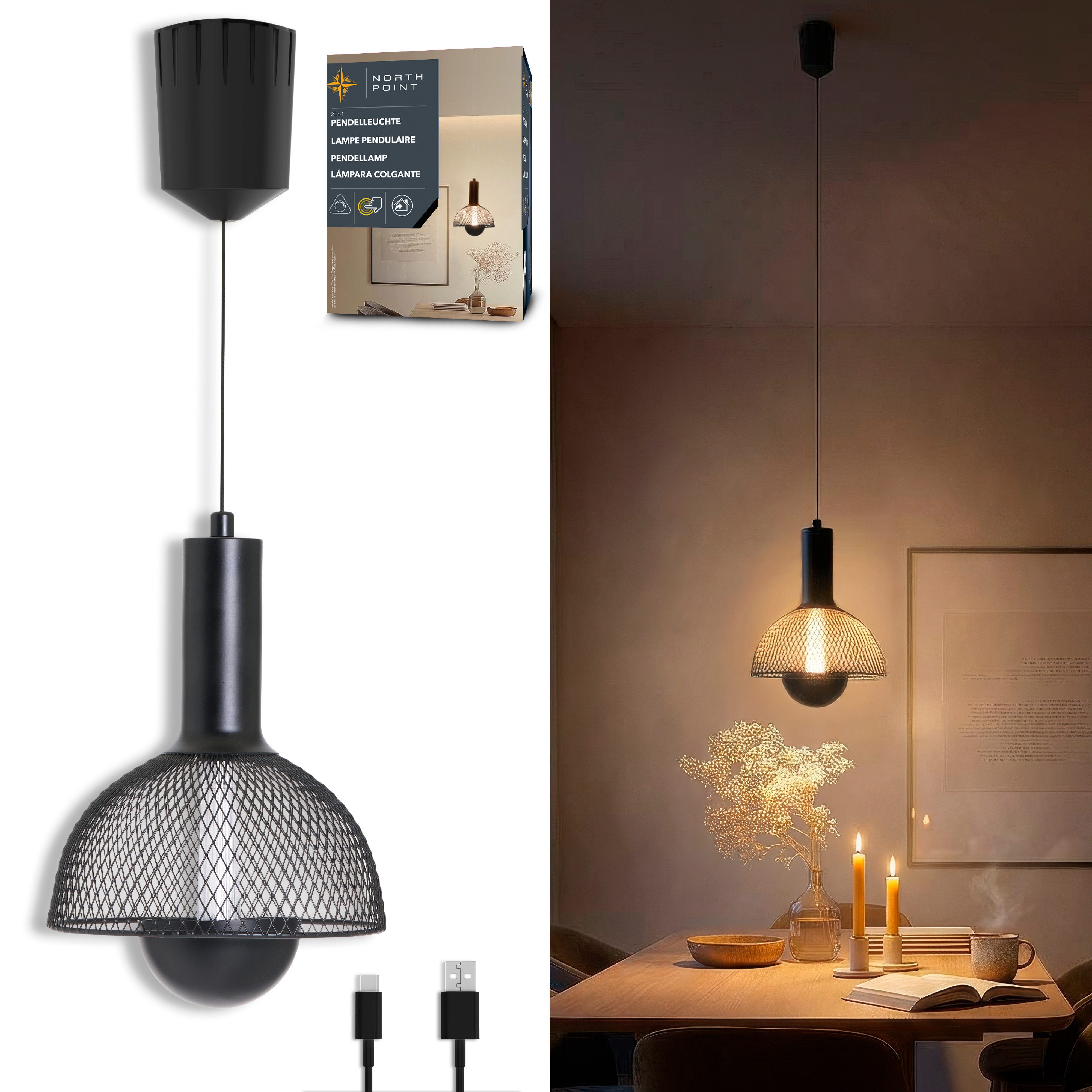 Northpoint LED Pendelleuchte LED Akku Pendelleuchte 2in1 Tischleuchte Touch Dimmbar