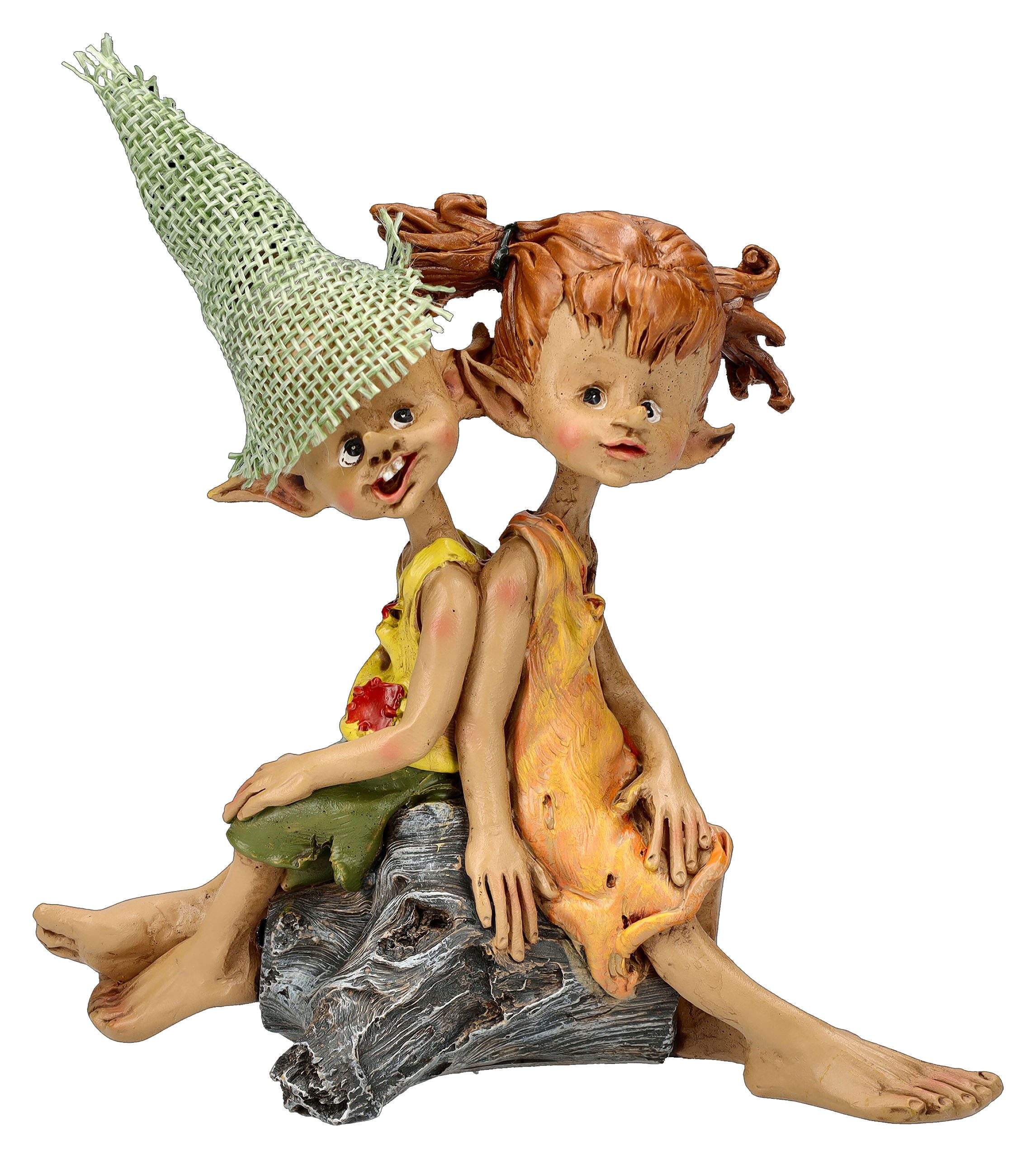Dekofigur Pixie Kobold Figur - Junge und Mädchen Freunde - Kinder Zwerge Baum
