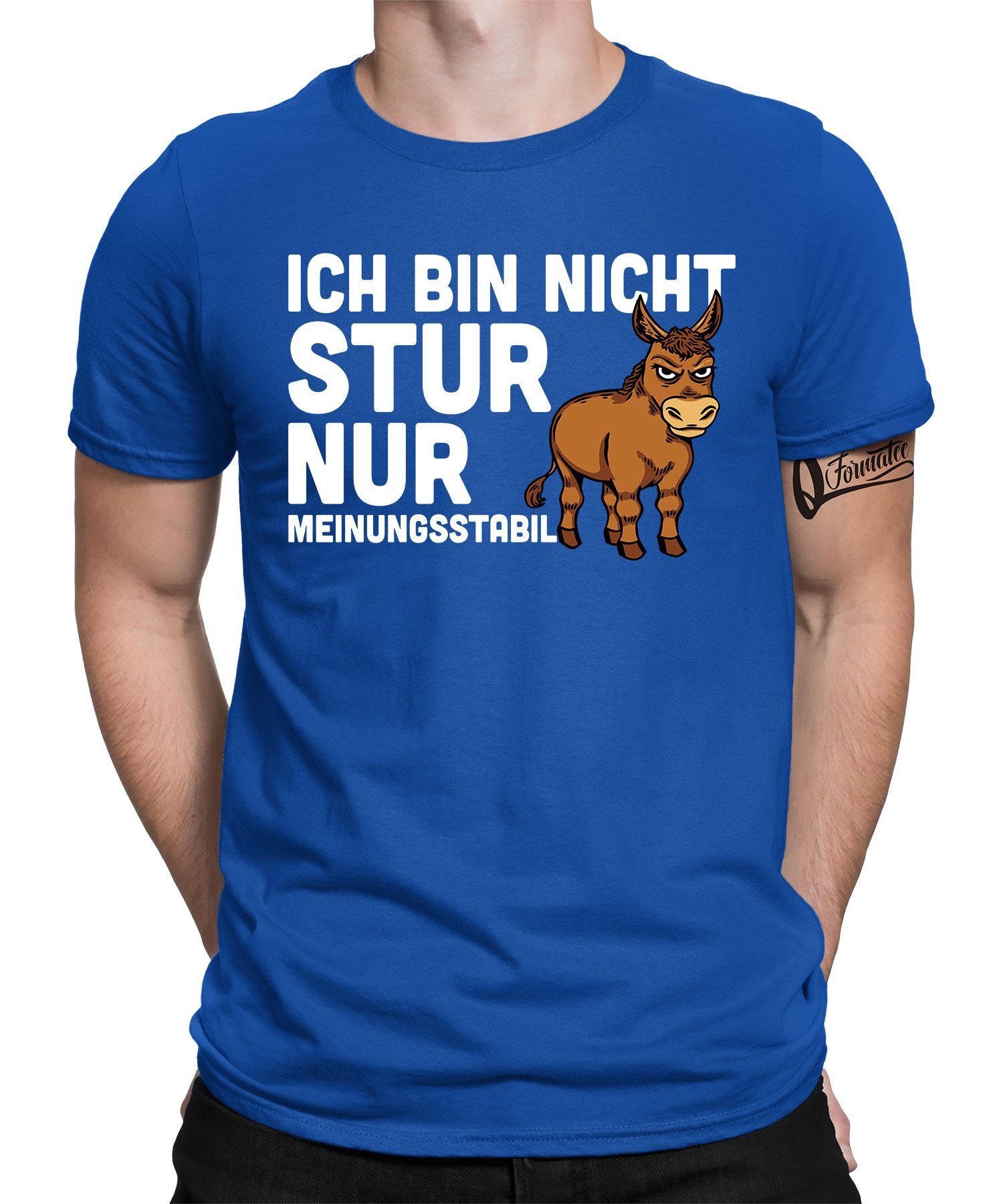 Blau Esel Herren Quattro Statement - Kurzarmshirt Formatee Meinungsstabil Spruch Lustiger T-Shirt (1-tlg)