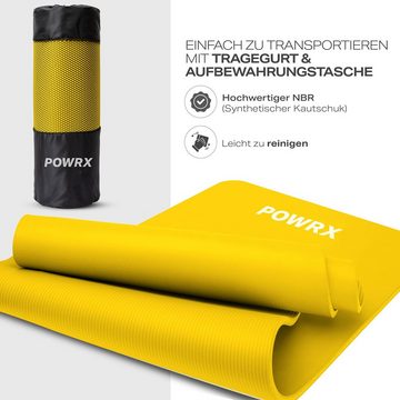 POWRX Yogamatte Gymnastikmatte inkl. Trageband + Tasche + GRATIS Übungsposter, Gelb 190 X 60 X 1.5 Cm