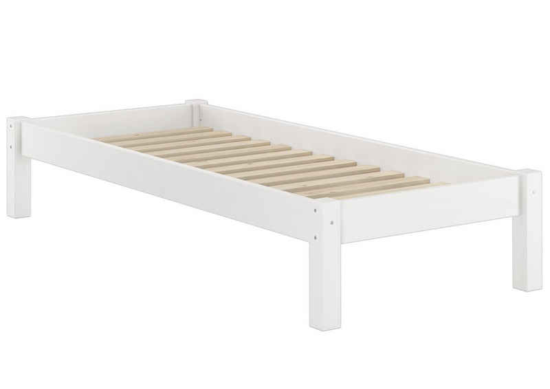 ERST-HOLZ Bett Weißes Futonbett Kiefer 90x200 ohne Kopfteil mit Rost, Kieferwaschweiß