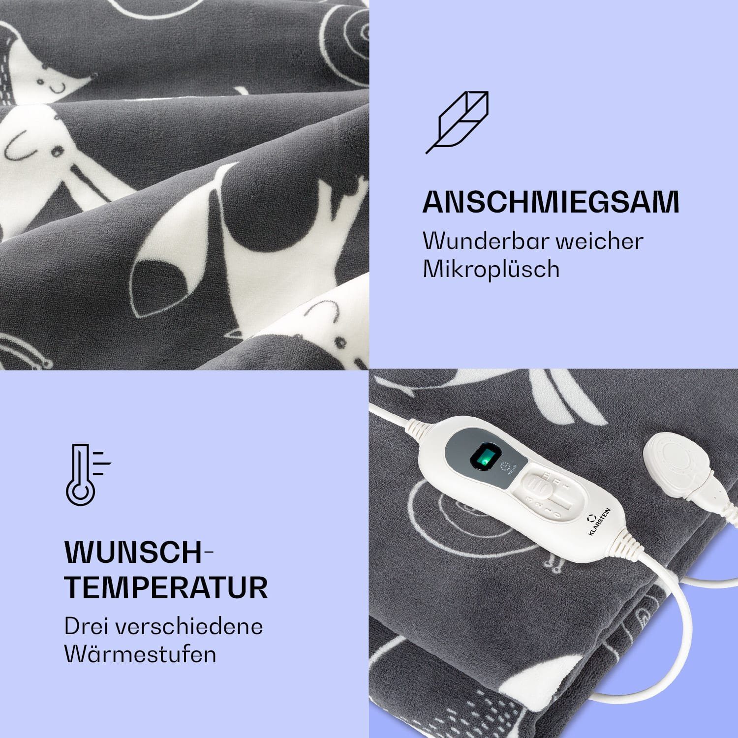 Klarstein Heizdecke Dr Watson XXL, Wärmedecke elektrische Heizdecke Abschaltautomatik beheizbare Decke