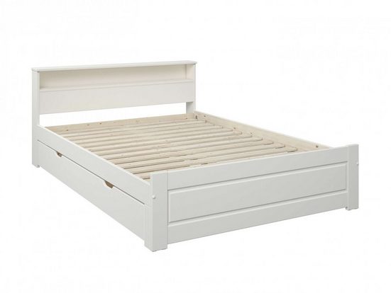 HOME AFFAIRE Bett FLAVION (Schublade optional), Regal im Kopfteil,zertifiziertes Massivholz,Kassettenoptik 140x200 cm