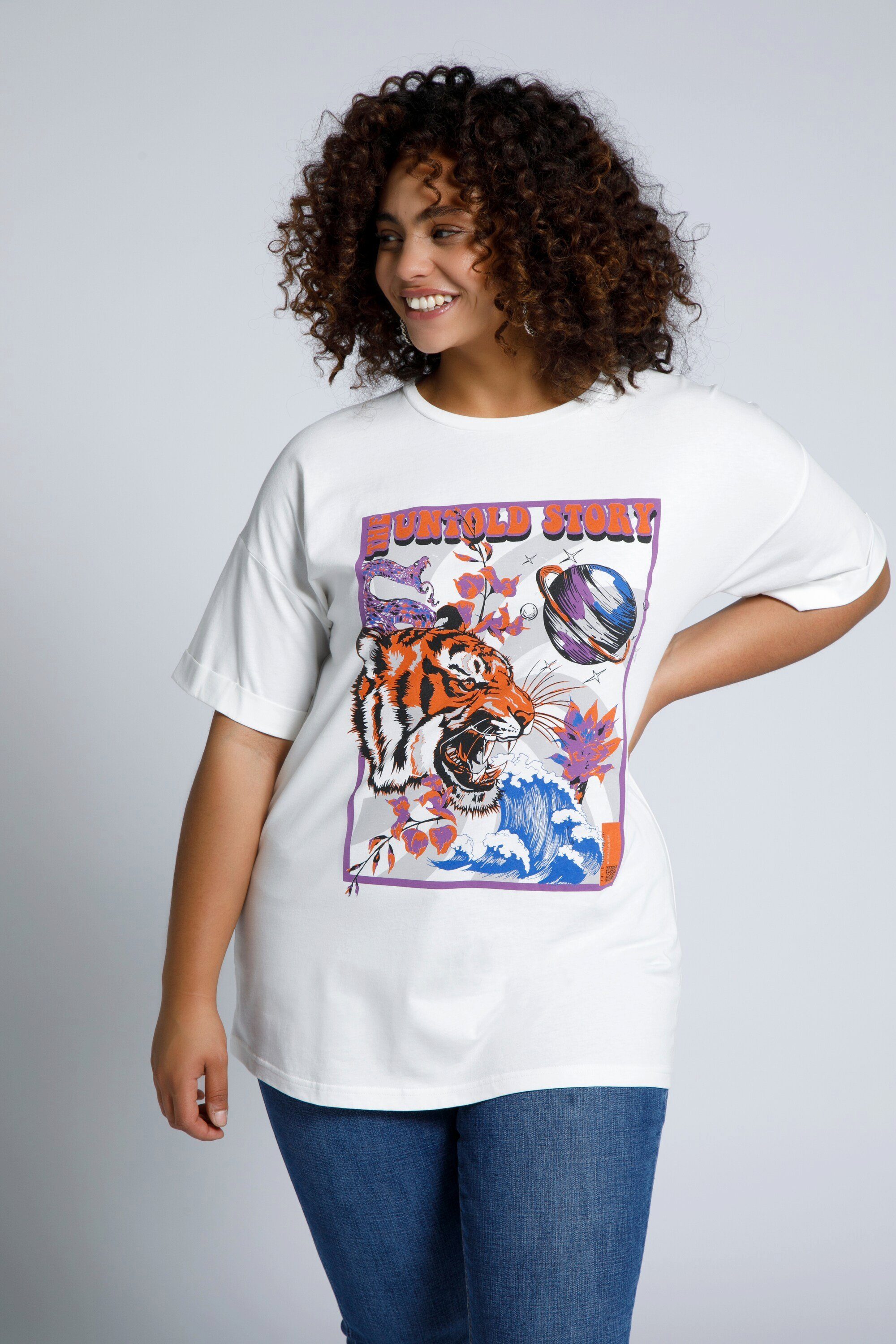 T-Shirt Studio Tiger Print Halbarm Rundhals oversized Rundhalsshirt Untold