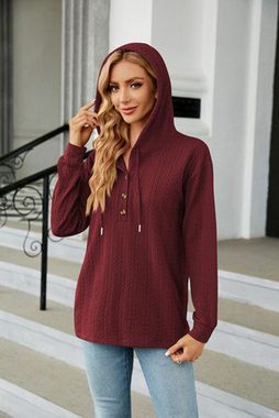 KIKI Sweatshirt Langarm-Sweatshirts,Übergr Pullover für Damen, Button-Down-Hoodie