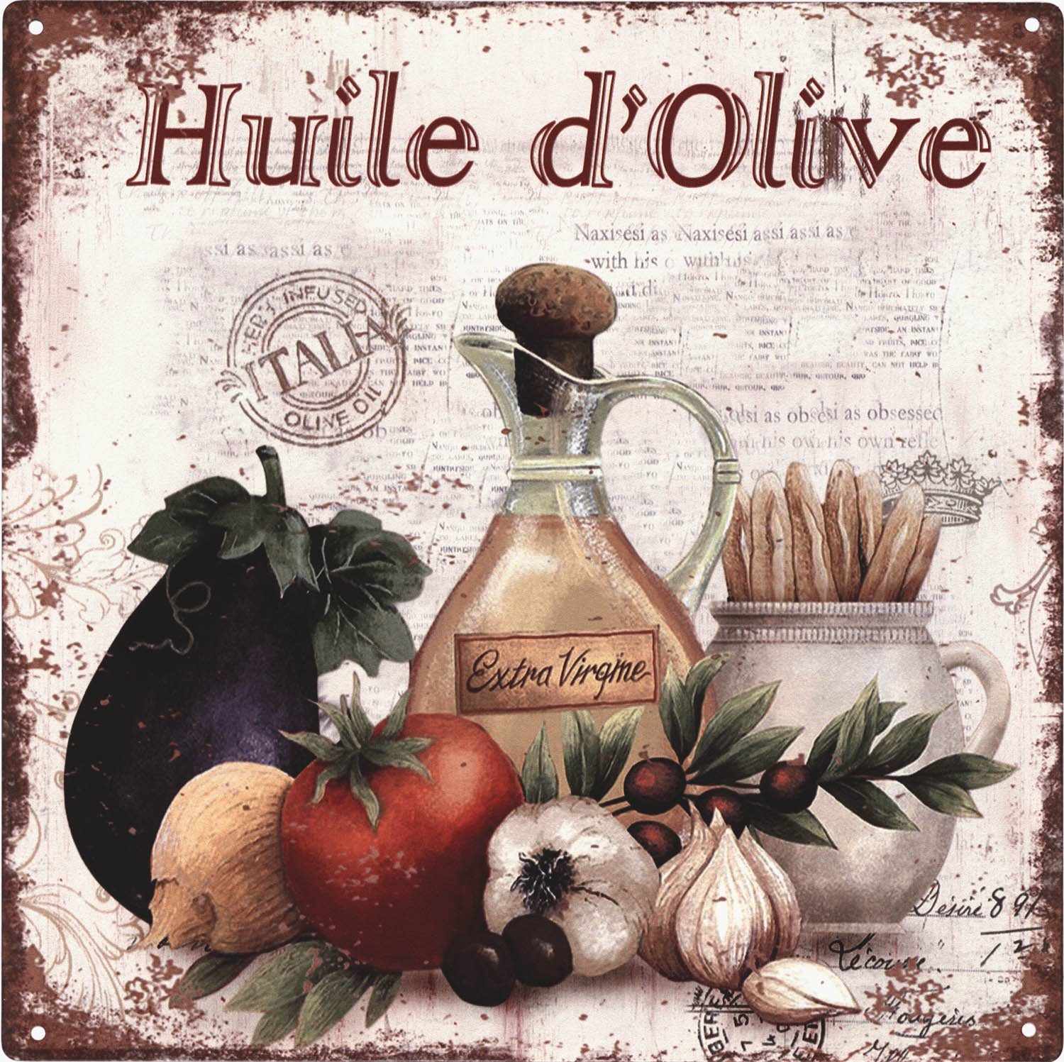 Metallschild Blechschild Huile d Olive Extra Virgine Ölivenöl