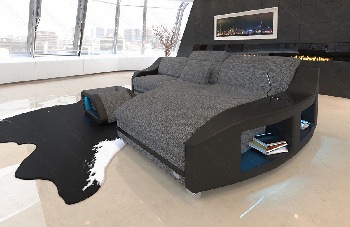 Sofa Dreams Ecksofa Polster Couch Design mit Stoffsofa, Strukturstoff H Stoffsofa Form Swing L Stoffcouch Bettfunktion grau-schwarz wahlweise