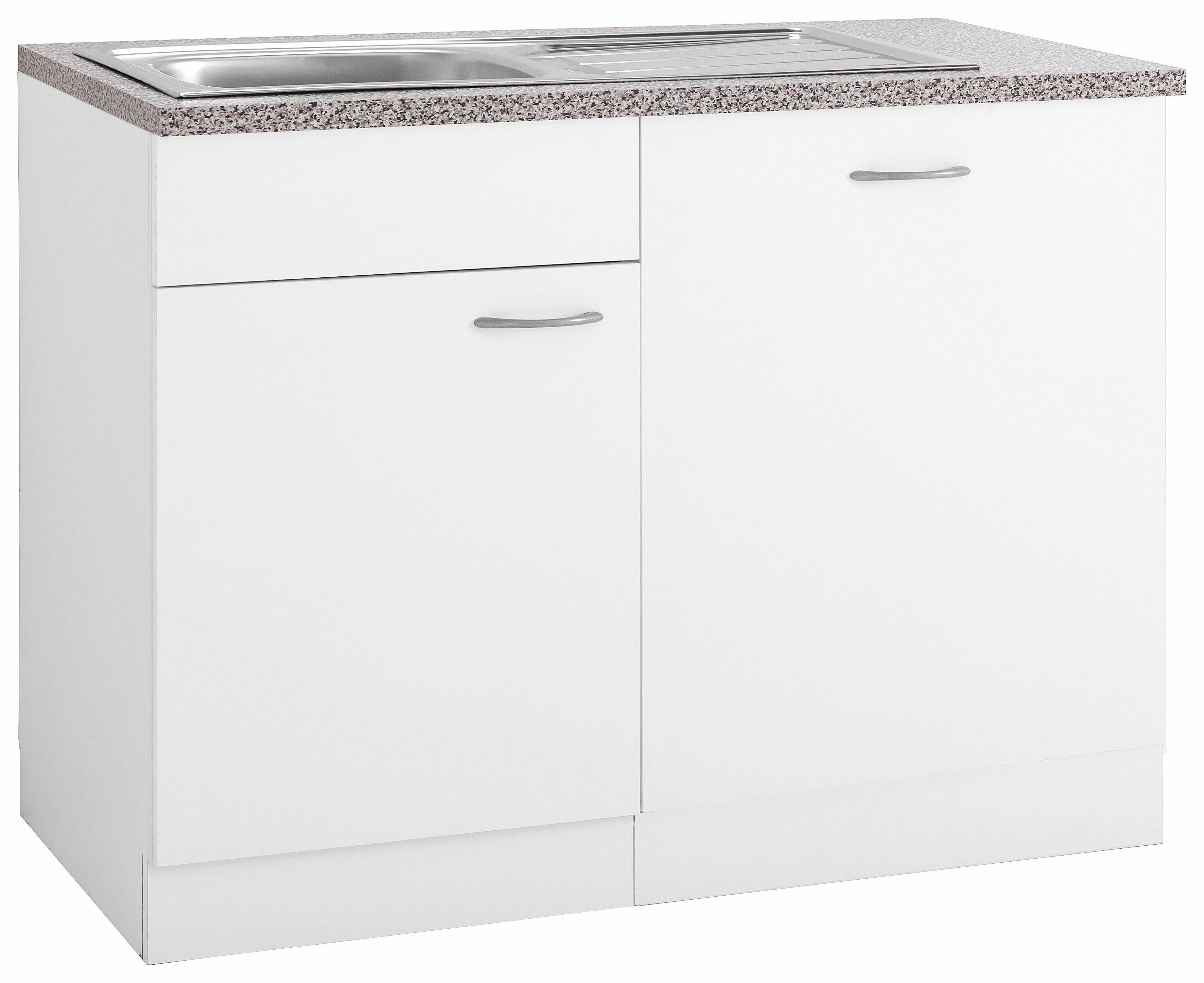 wiho Küchen Spülenschrank Kiel 110 cm breit, inkl. Tür/Griff/Sockel für Geschirrspüler Weiß | Weiß