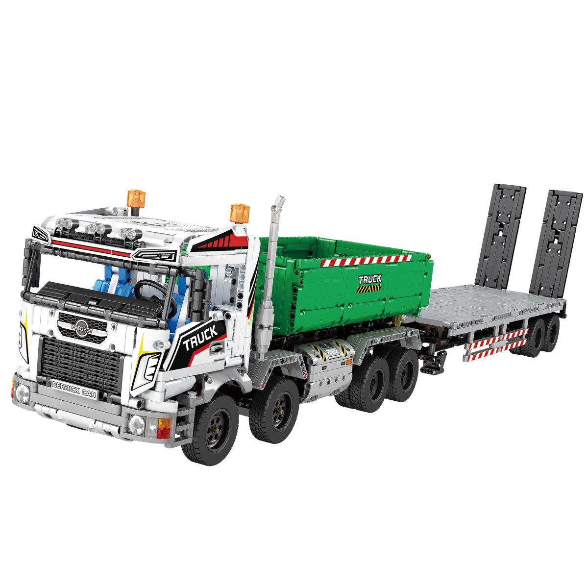 Reobrix 22021 Spielbausteine, (Klemmbausteinset, 2950 St., Ferngesteuerter LKW mit Tieflader Klemmbaustein Set), LKW mit Tieflader und mehreren Fahrzeugmodi