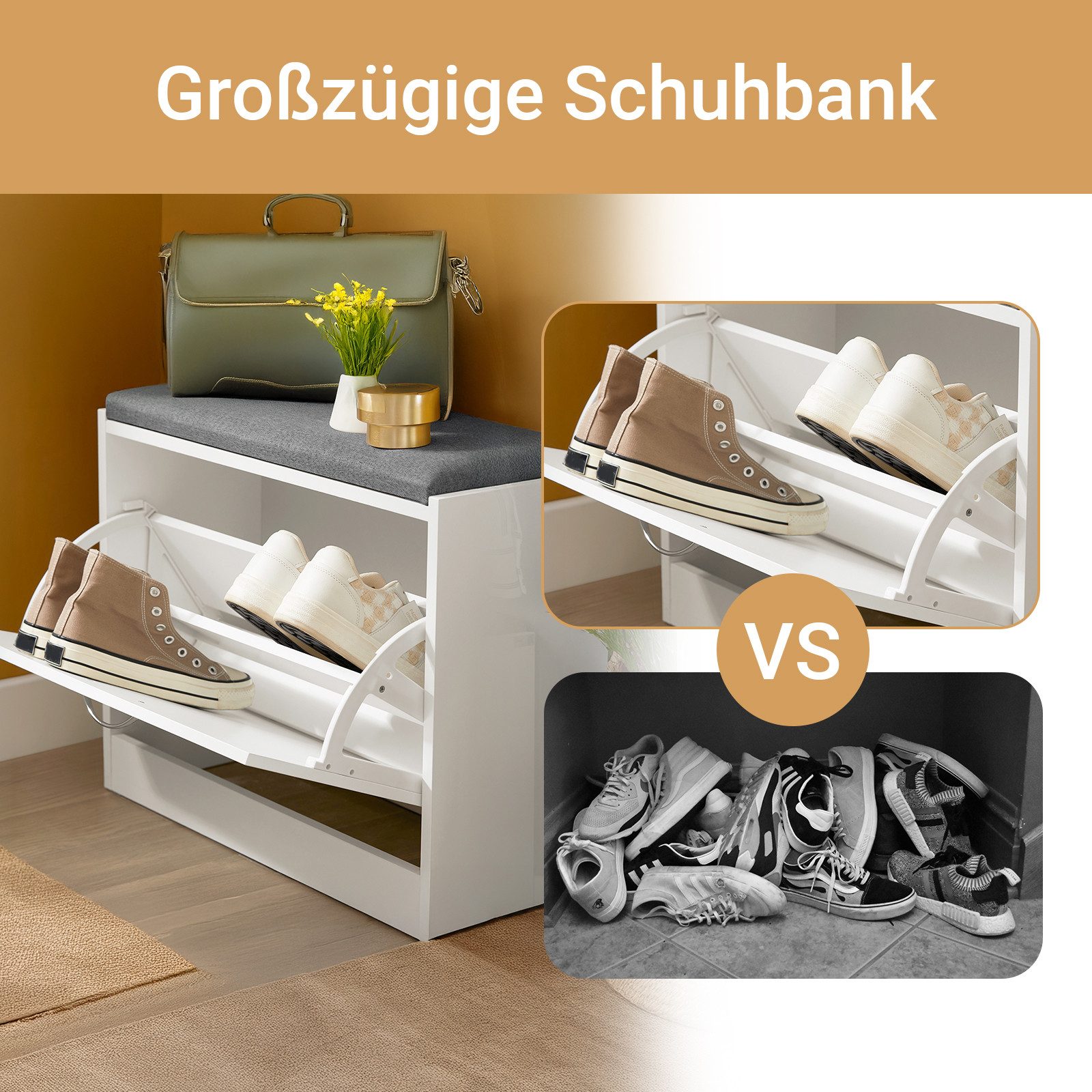 SoBuy Schuhbank FSR16, mit Sitzkissen Schuhregal Schuhkipper mit 1 Klappe S günstig online kaufen