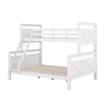 DOPWii Bett Etagenbett mit Leiter und Sicherheitsgeländer,Holzbett, 90(140)x200cm, umbaubar in 2 getrennte Betten, grau/weiss, Etagenbett, Jugendbett