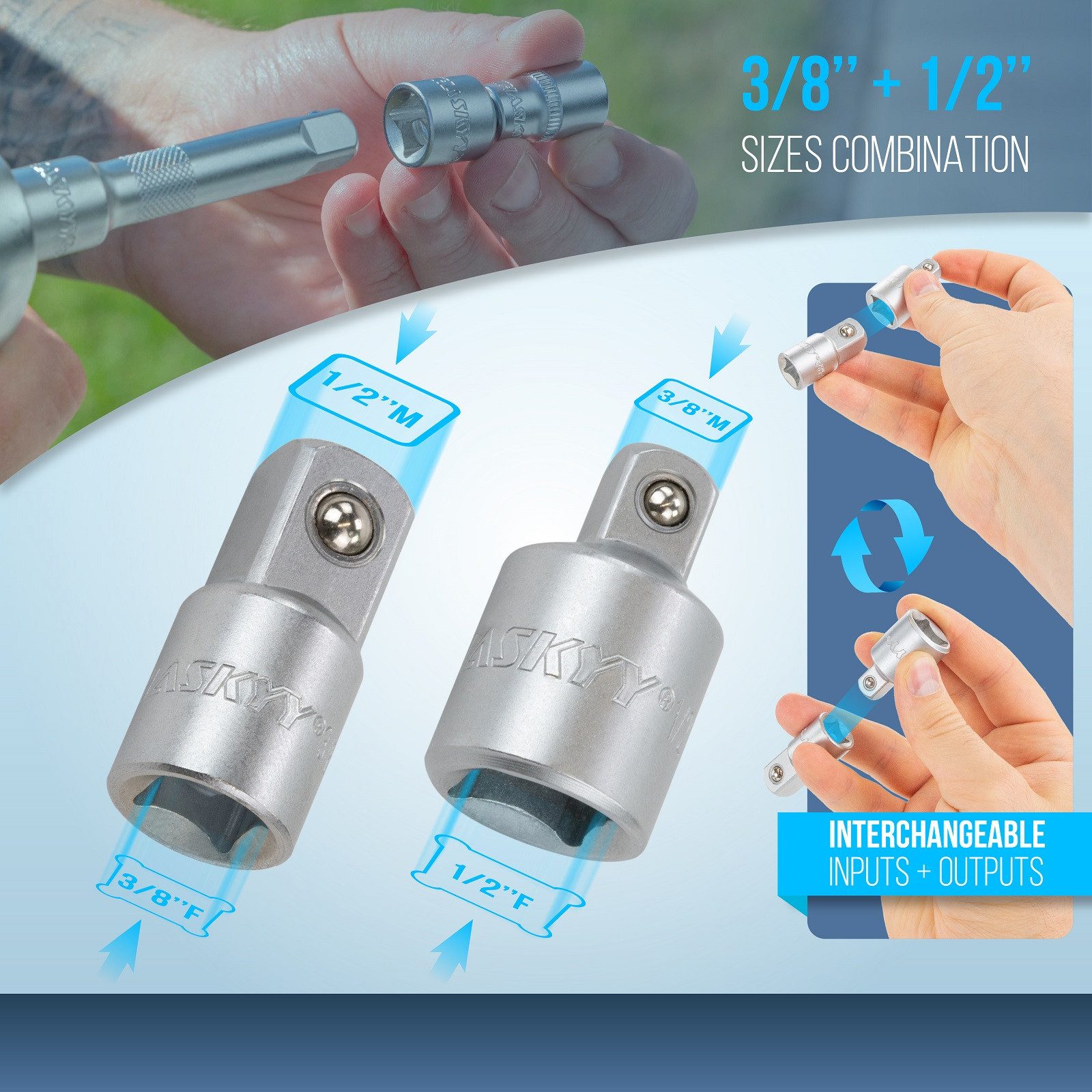 HASKYY Bit- und Steckschlüsselset Stecknuss Adapter Set 7tlg. Reduzierstück 1/4" 3/8" 1/2" 3/4" & Bit – Bild 4 von 5