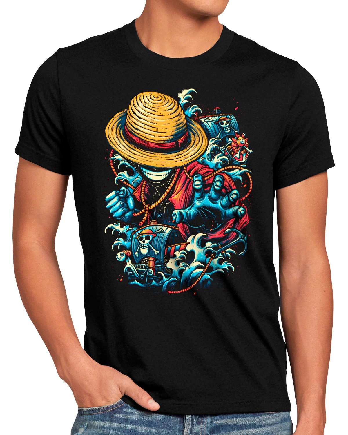 style3 T-Shirt Pirate in Action one piece japan anime luffy manga monkey ru günstig online kaufen