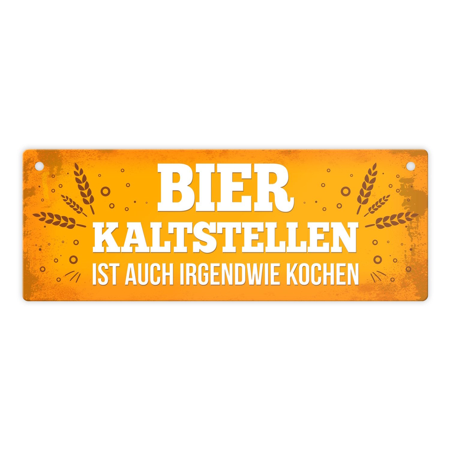 Metallschild Bier Metallschild mit Weizen Motiv und Spruch: kaltstellen ist auch