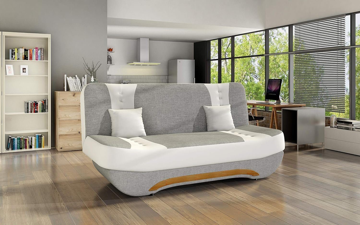 Couch für Polstersofa Weiß Soft Kippsofa 17) Schlafsofa mit Wohnzimmer + Schlaffunktion + Klappsofa Feba, Hellgrau 21 Bettkasten MOEBLO Sofagarnitur Click-Clack, (Sawana und