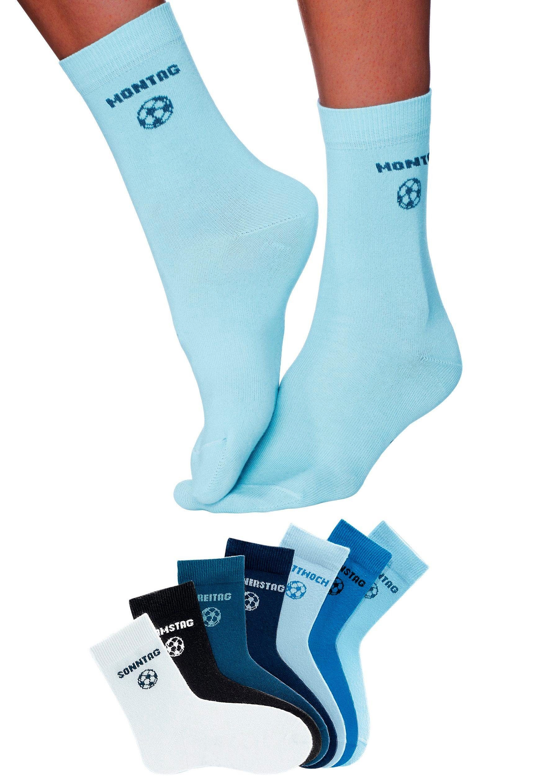 H.I.S Socken Fußballsocken, Lustige bunte Kindersocken (Packung, 7-Paar, Gr. 23-26 bis 39-42) mit Wochentagen und Fußballmotiv – Bild 2 von 5
