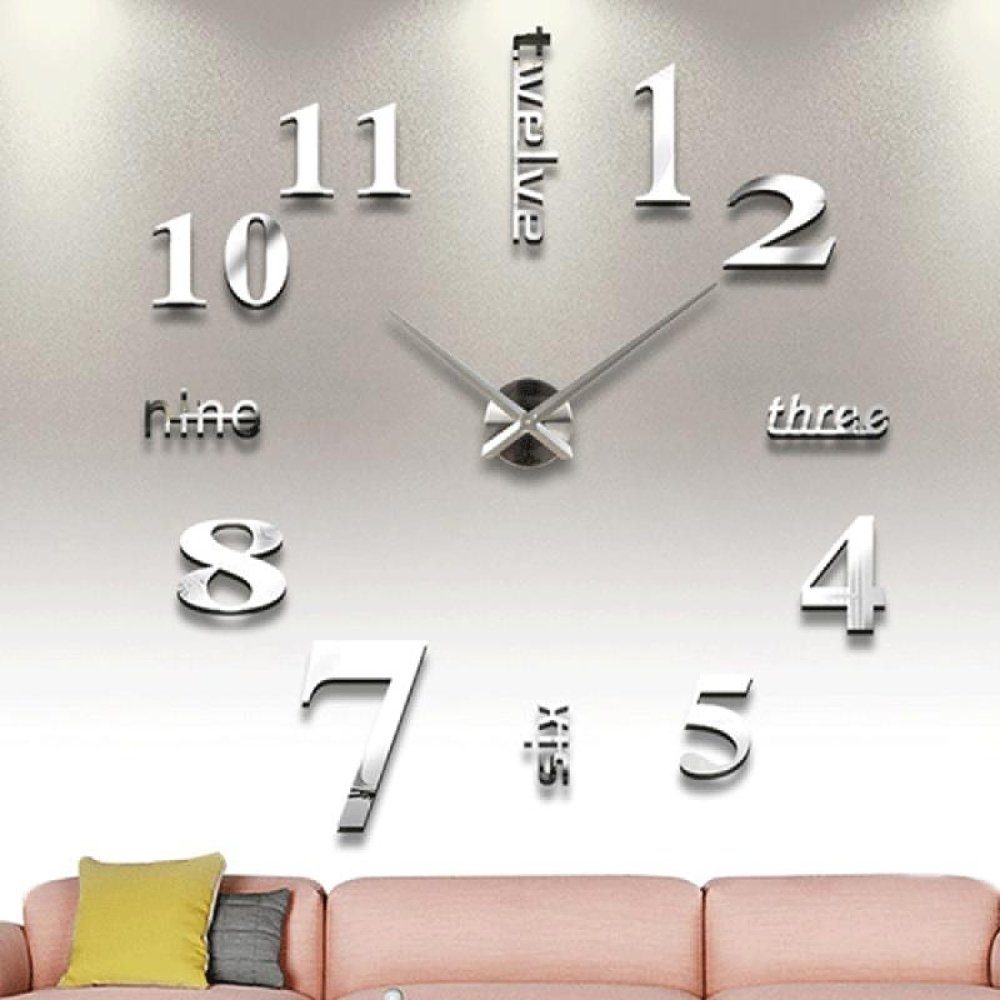 Luxus Design Funk Wanduhr Glas grau silber Chrom Zahlen Wohnzimmer Büro Küche