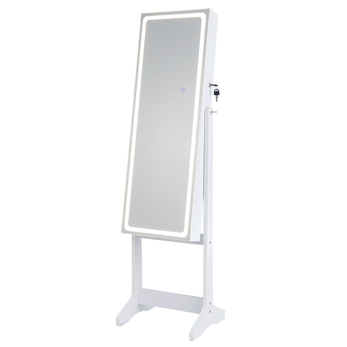 COSTWAY Schmuckschrank mit Spiegel stehend, LED, abschließbar 151 cm