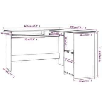 vidaXL Schreibtisch Eckschreibtisch in L-Form Schwarz 120x140x75 cm Holzwerkstoff