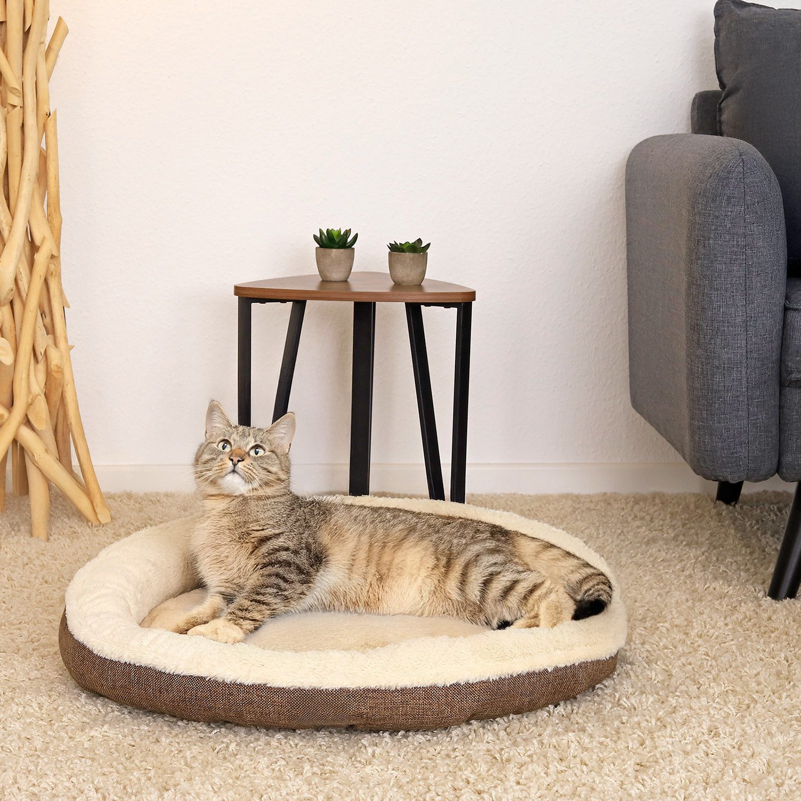 lionto Tierkissen für Katzen Donut-Design, Oxford- & Plüschstoff, Anti-Rutsch-Boden, Bezug abnehmbar & waschbar