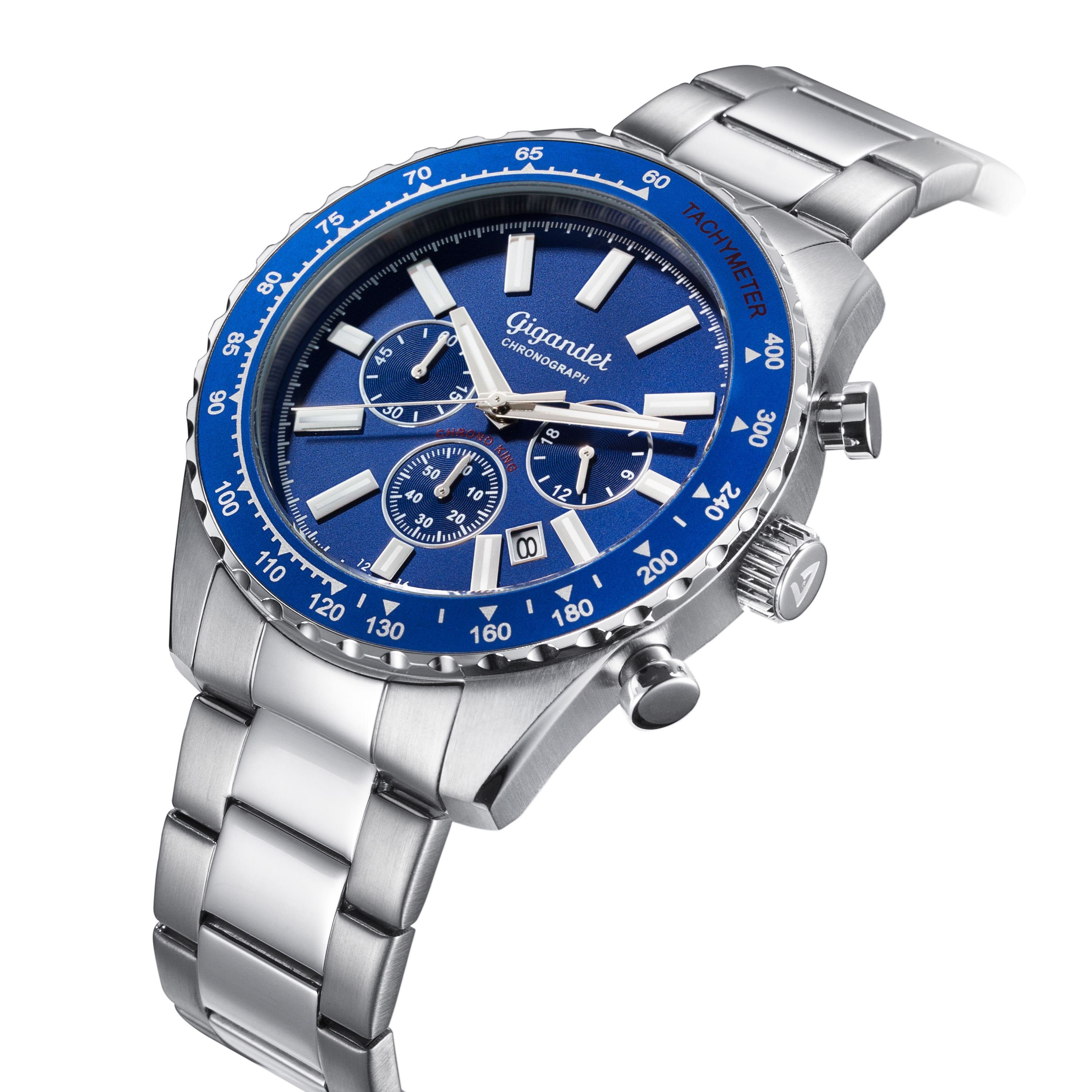Gigandet Chronograph Herrenuhr, Armbanduhr, Sportuhr, 45mm, CHRONO KING G28-003, Mineralglas, Datumsanzeige, Edelstahlband, 10bar/100m wasserdicht