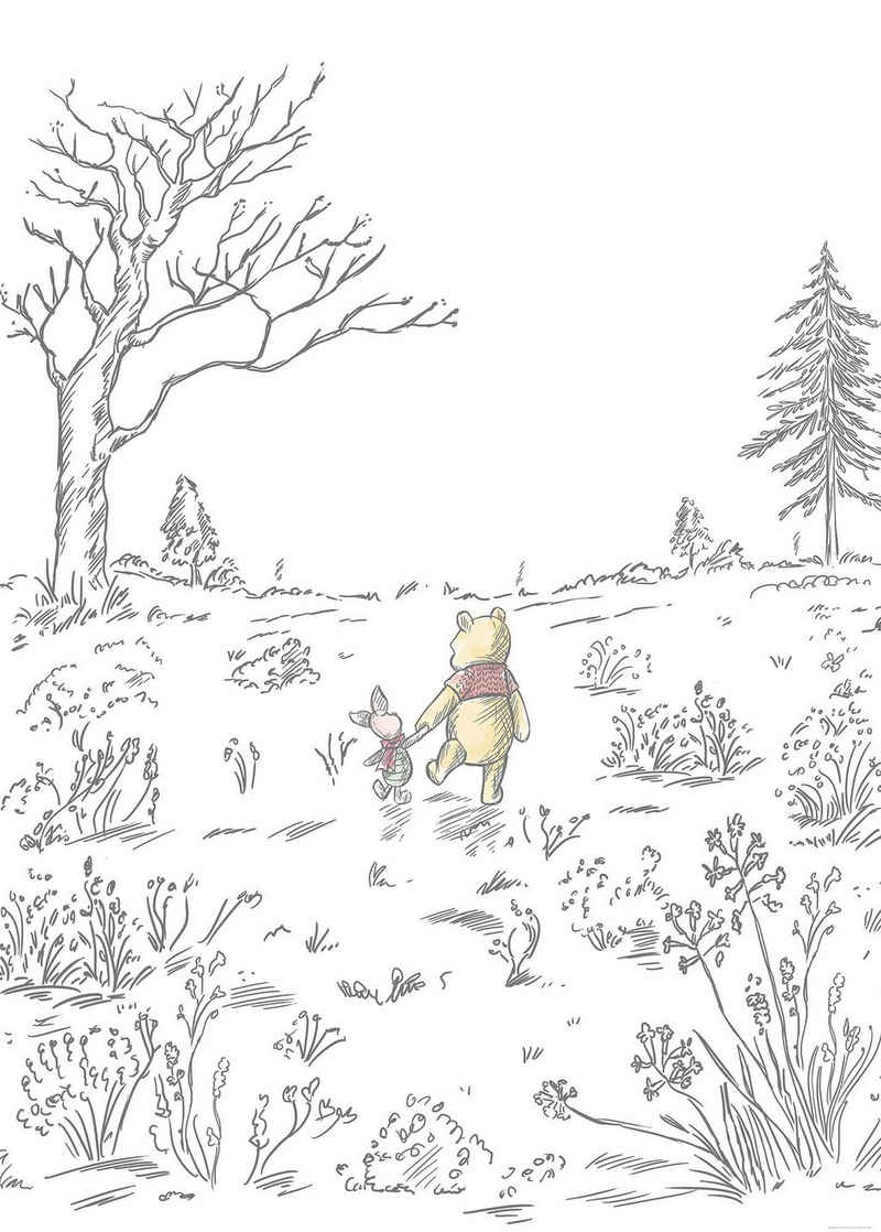 Komar Fototapete »Winnie Pooh Walk«, glatt, Comic, Retro, bedruckt, mehrfarbig, BxH: 200x280 cm