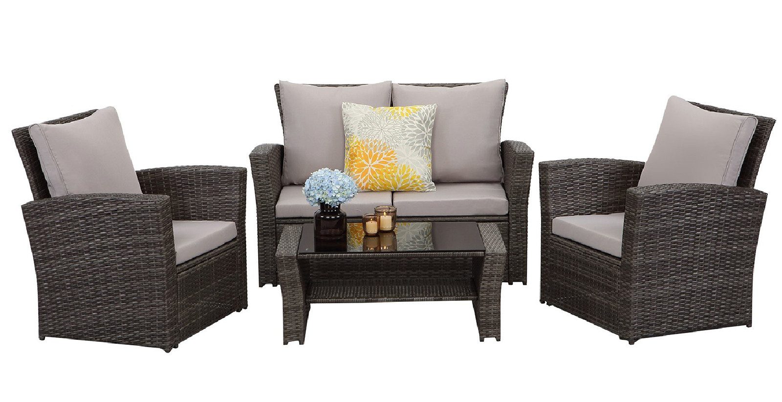 MeXo Loungeset Balkonmöbel Set 4 Personen, (Gartenmöbel Set, 4tlg