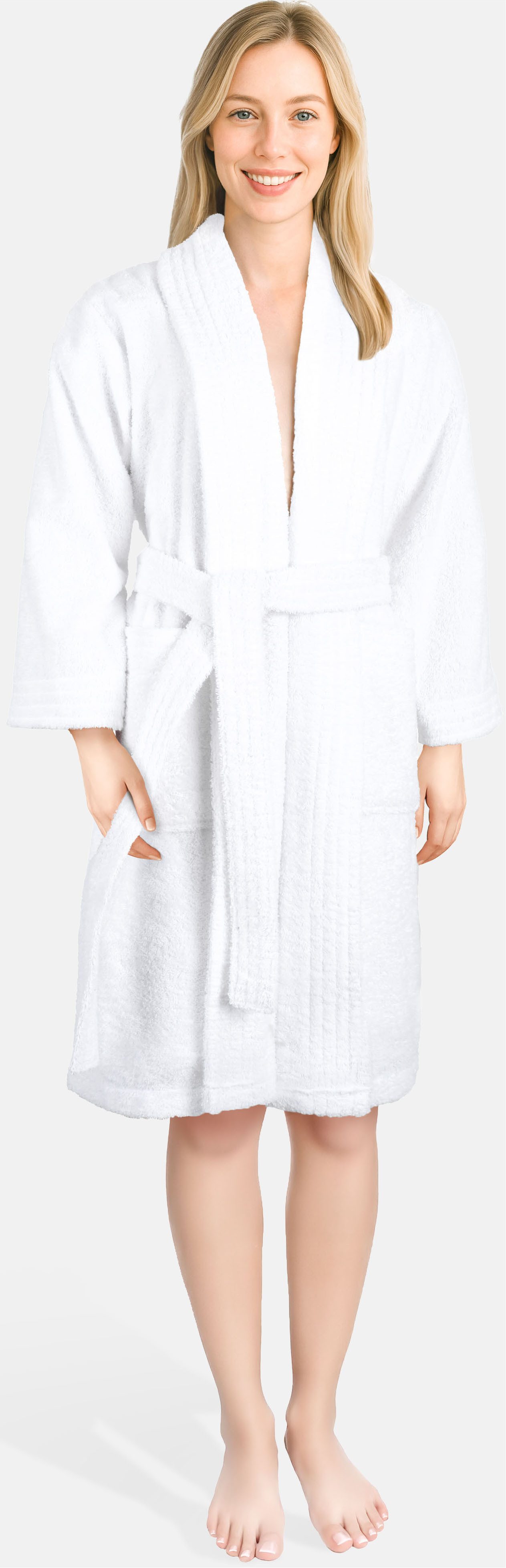HAMMETEX Damenbademantel Ren, 100% Baumwolle, Langform, Baumwolle, Schalkragen, Gürtel, 380 g/m² Frottee Bademantel mit Taschen – Saugfähig & Weich