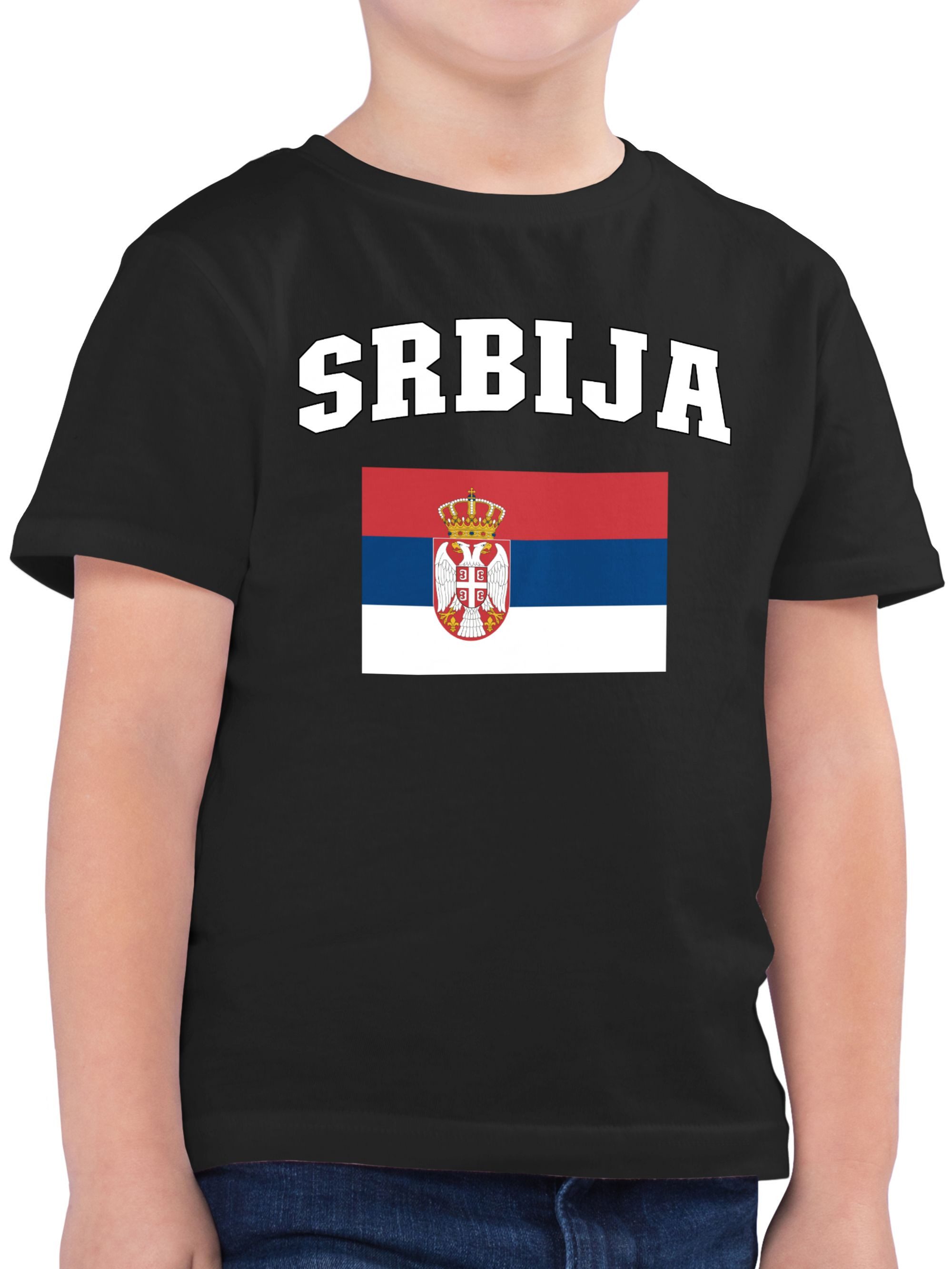 Shirtracer T-Shirt Srbija Schriftzug mit Flagge, Serbien, Serbia, Republik Serbien, R (1-tlg) 2026 Fussball WM Fanartikel