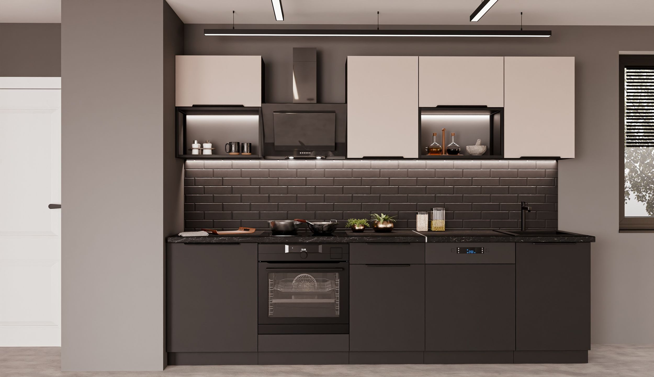 Küchen-Preisbombe Küchenzeile SIENA + ARONA BASIC LOFT 280 Küchenblock Küche Kaschmir Schwarz matt
