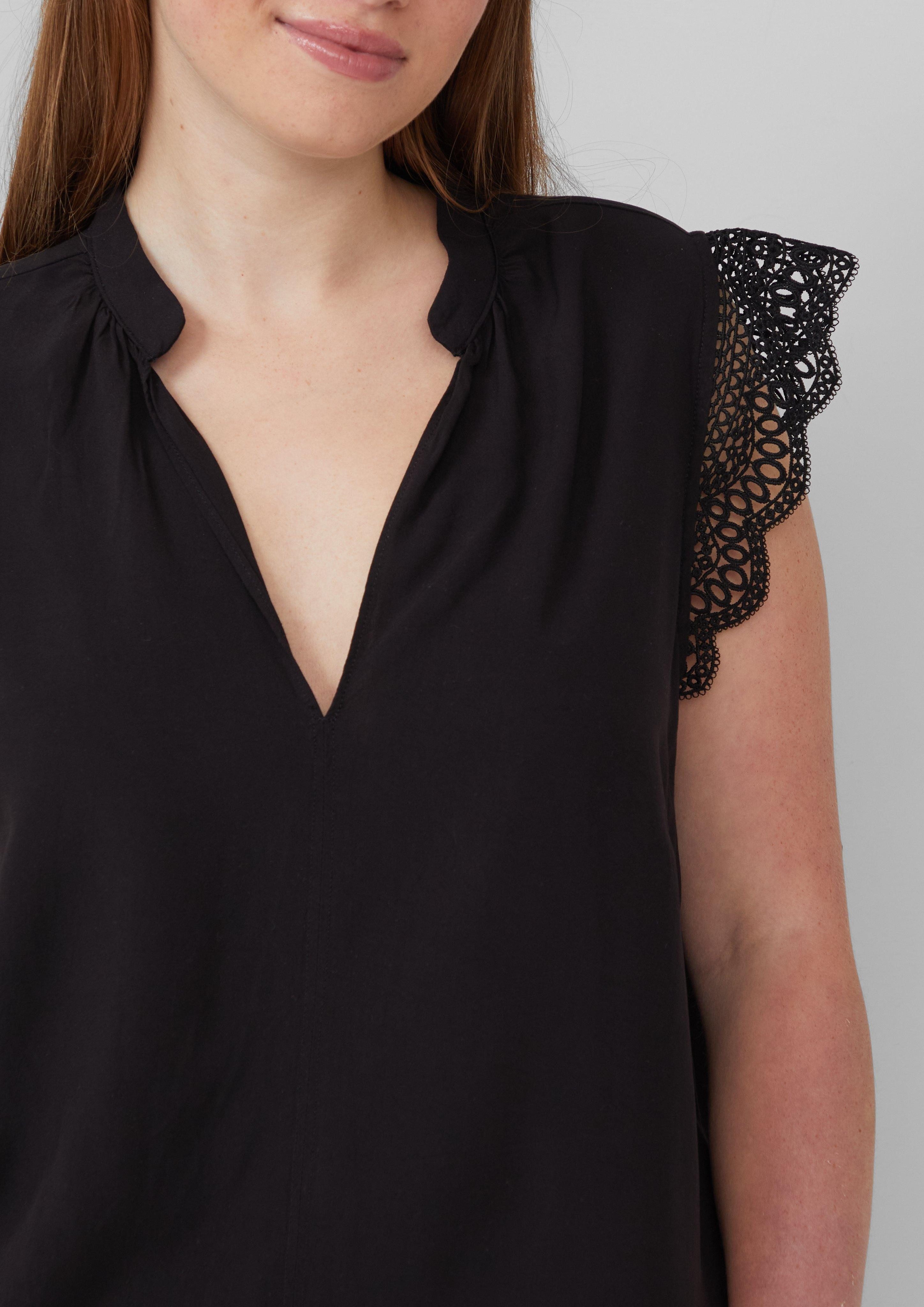 QS Langarmbluse Blusentop mit Spitzendetail Raffung günstig online kaufen