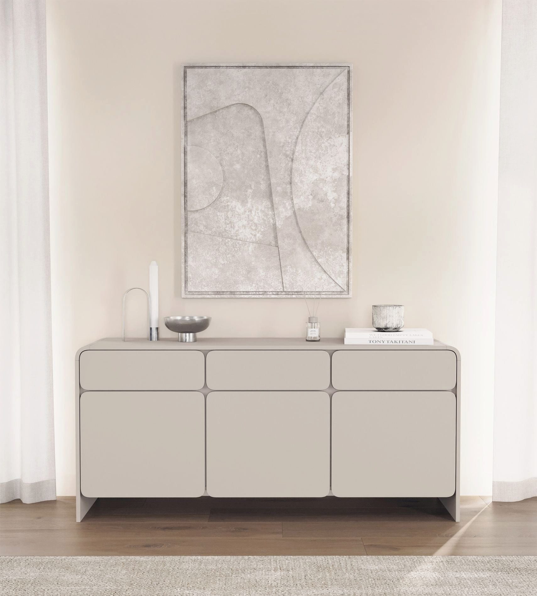 Selsey Sideboard LUMMO, Sideboard 3-türig mit 3 Schubladen, Kaschmirgrau, 156 cm