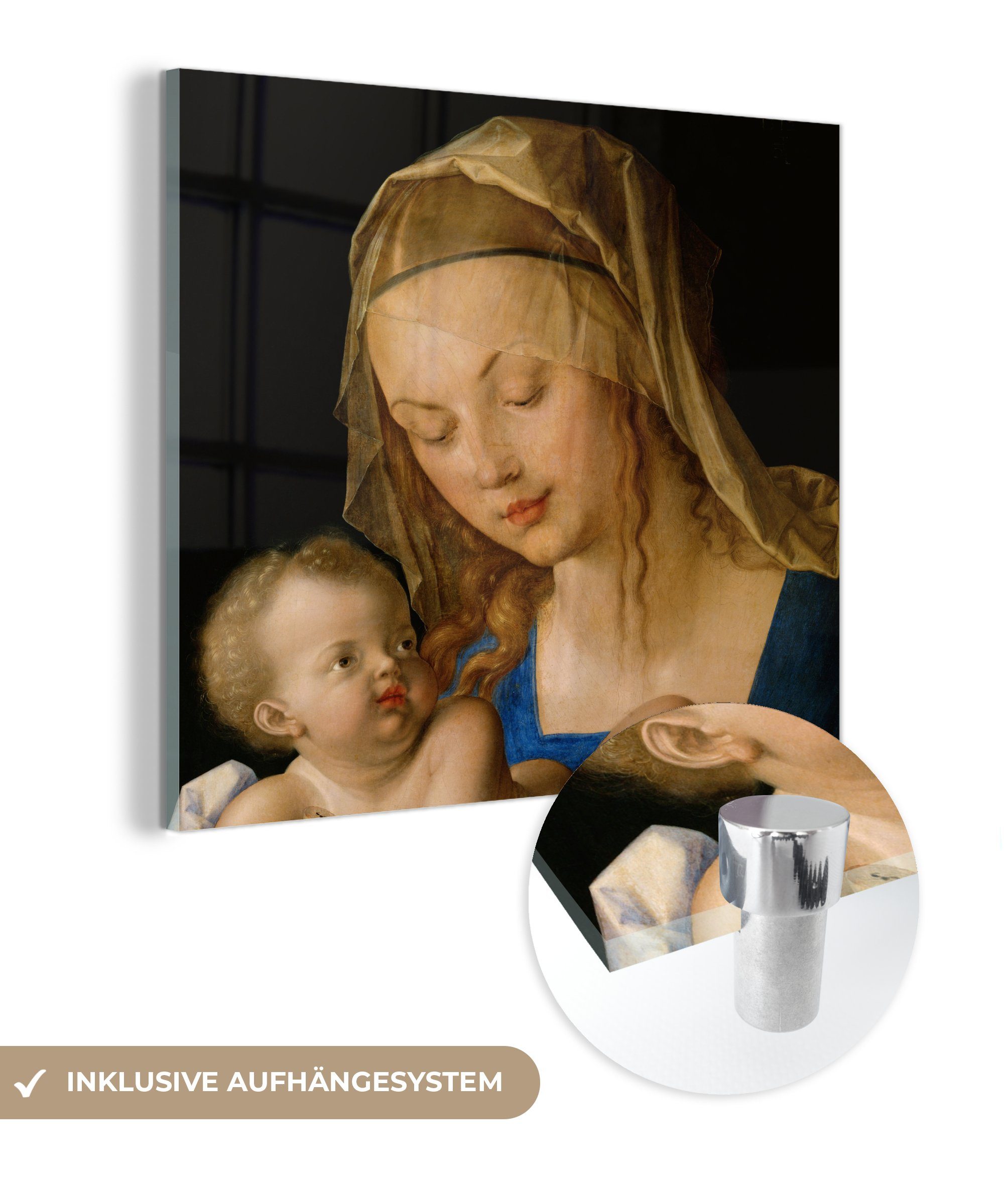 MuchoWow Acrylglasbild Jungfrau mit Kind - Albrecht Dürer, (1 St), Glasbilder - Bilder auf Glas Wandbild - Foto auf Glas - Wanddekoration