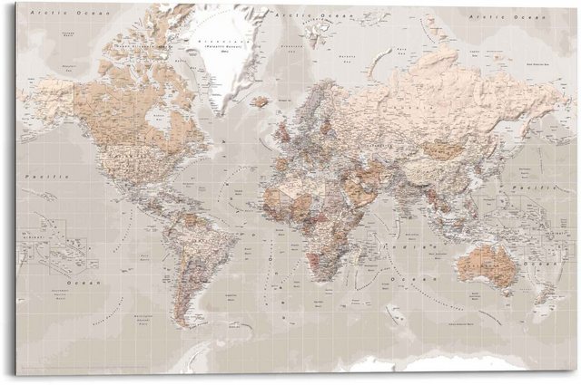 Reinders! Wandbild »Wandbild Weltkarte Natürlicher Farbton - Erdfarben - Detailliert«, Weltkarte (1 Stück)-Otto