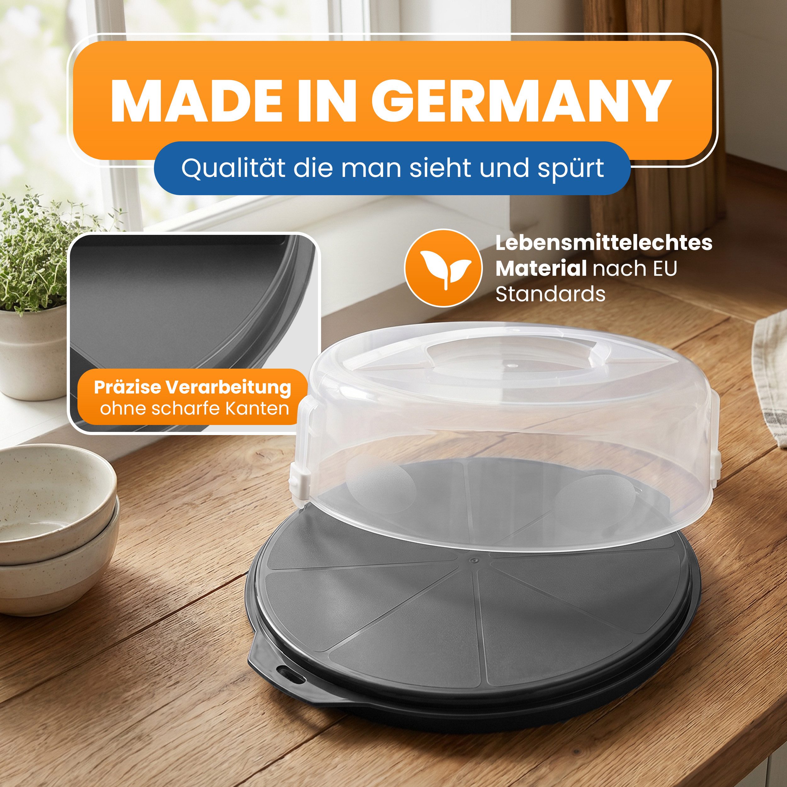 EUROHOME Tortenglocke Tortenbehälter - Kuchenbehälter mit Tragegriff und Klickverschluss,(1-tlg., Kuchencontainer 32 x 14 cm) Sichere Transportbox für Kuchen und Torten