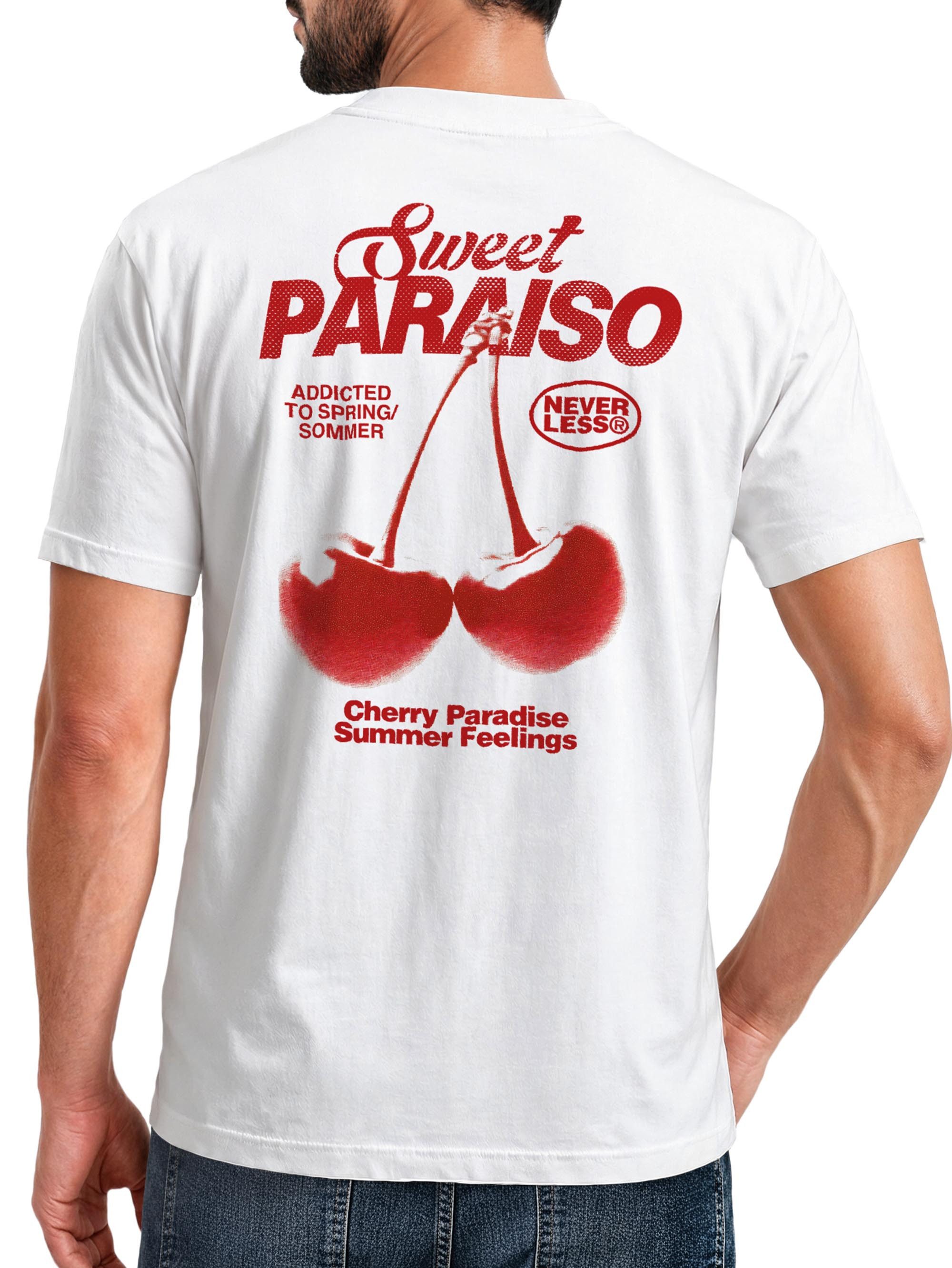 Print-Shirt Herren T-Shirt Backprint Kirsche Sweet Cherry Schriftzug Summer