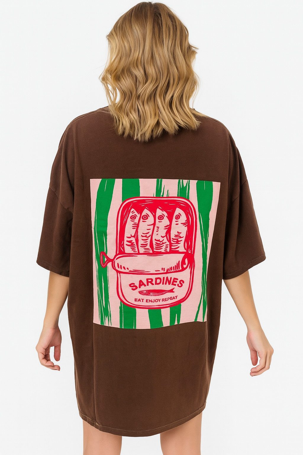 Worldclassca T-Shirt Worldclassca Oversized SARDINES Print T-Shirt lang Tee günstig online kaufen