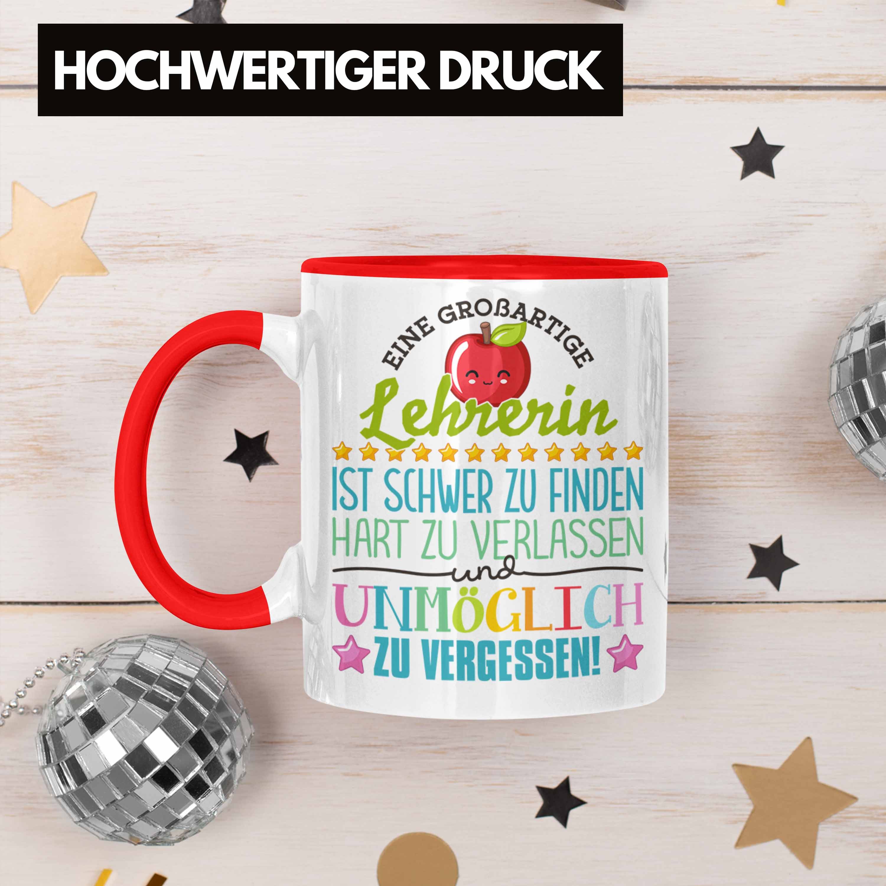 Trendation Tasse Lehrerin Abschied Tasse Abschiedsgeschenk Spruch Lehrerin Geschenkidee, Keramik