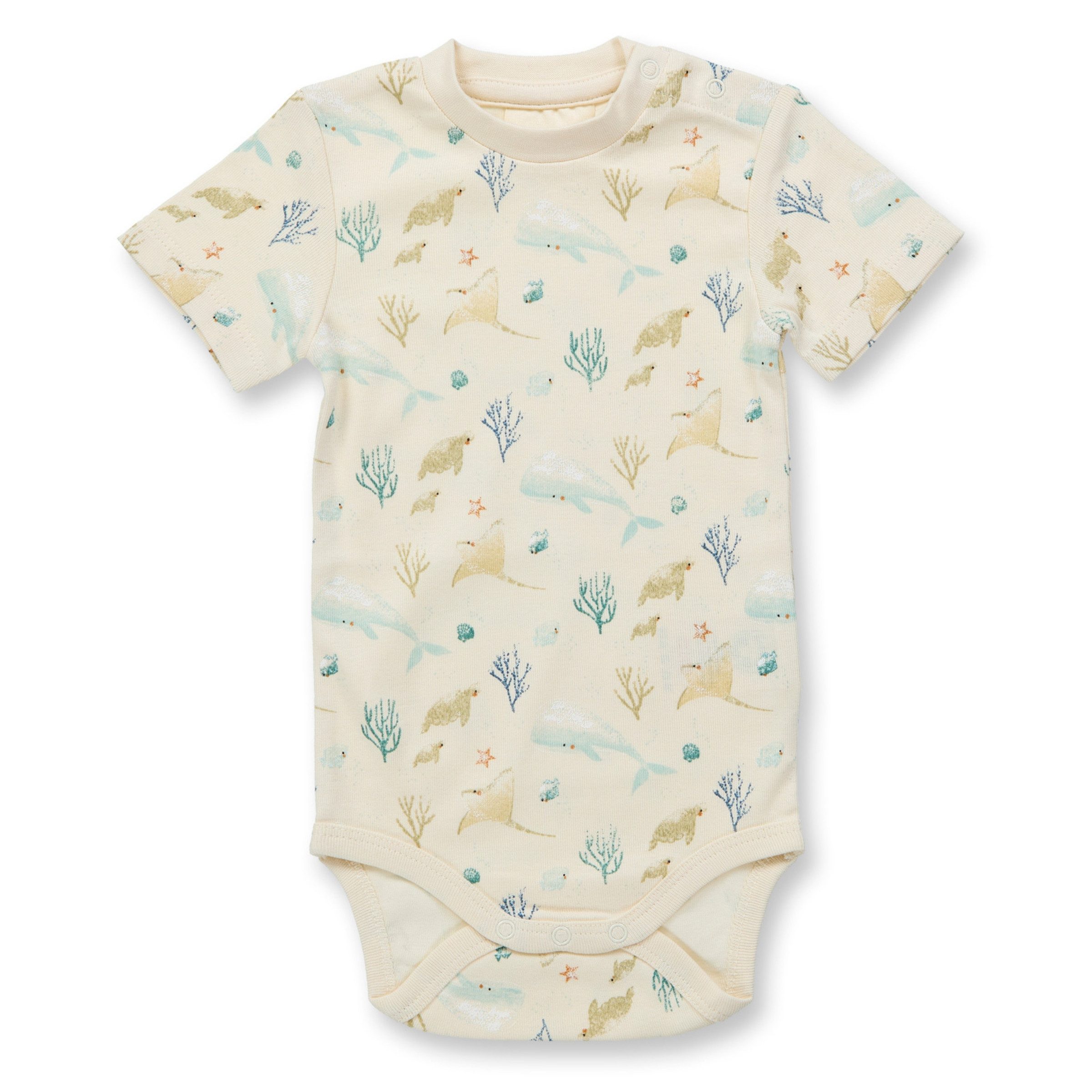 Sense Organics Kurzarmbody Sense Organics Varin Baby Body Short Sealife Eggshell