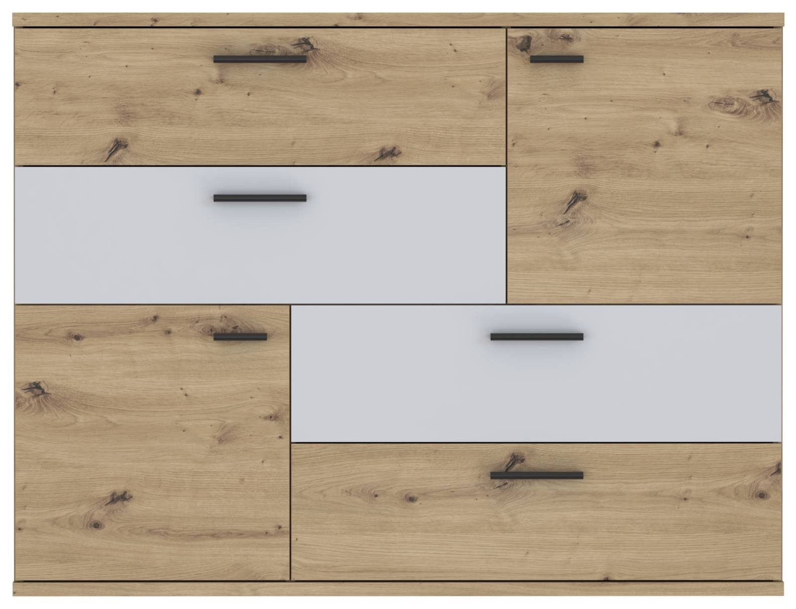 FORTE Kommode Kommode SKIVE Optik: Artisan Eiche / Secret Grey 2-trg. 4 Schubladen