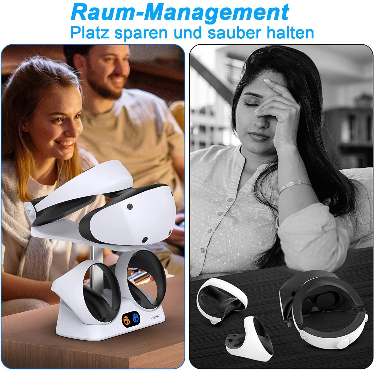 feinlux Ladestation für PS VR2 Controller Ladeschale (2000 mA, Set, PS VR2 Ladestation Ladestation, mit Headset Ständer, mit LED Licht, Typ C Kabel)