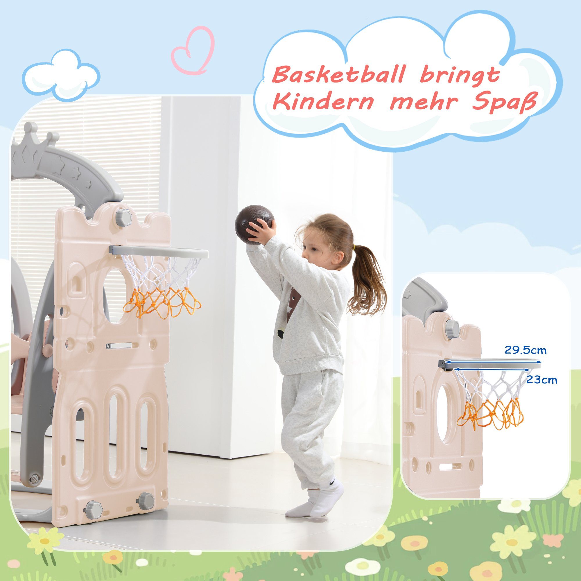 Kinderrutsche Indoor-Rutsche und cm; Basketball ein rosa, Eine Produktgröße: passender BlingBin (mit in 150x157x120 cm Fun-Slide 5 133,5*36 1 Rutschen-Größe: Luftpumpe werden), Schaukel