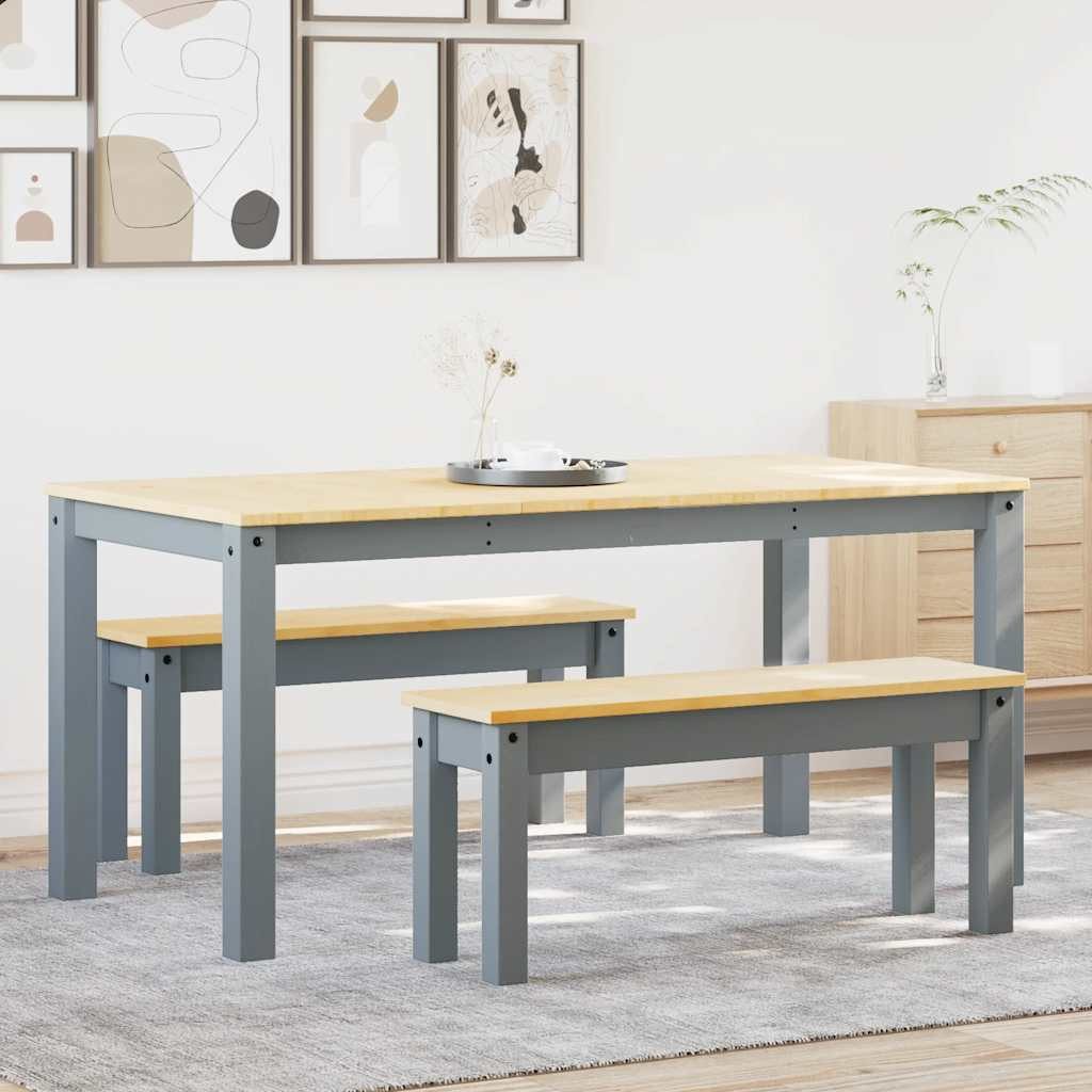 vidaXL Essgruppe 3-tlg. Essgruppe PANAMA Grau Massivholz Kiefer, (1-tlg)