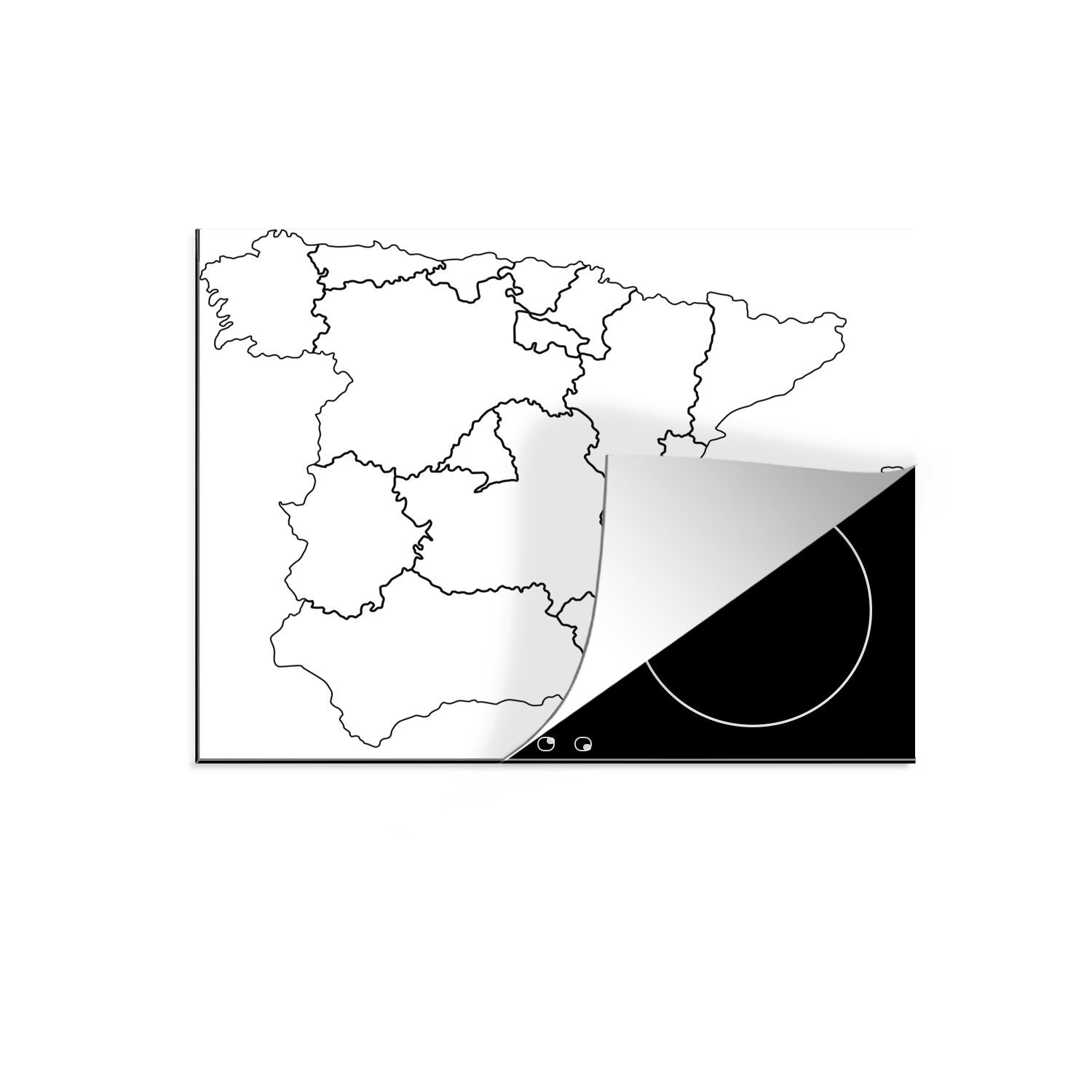 MuchoWow Herdblende-/Abdeckplatte Schwarz-Weiß-Abbildung der Provinzen in Spanien, Vinyl, (1 tlg), 70x52 cm, Mobile Arbeitsfläche nutzbar, Ceranfeldabdeckung